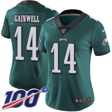 Nike Eagles #14 Kenneth Gainwell Green Team Color Women's Stitched NFL 100th Season Vapor Untouchable Limited Jersey