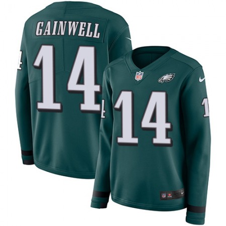 Nike Eagles #14 Kenneth Gainwell Green Team Color Women's Stitched NFL Limited Therma Long Sleeve Jersey