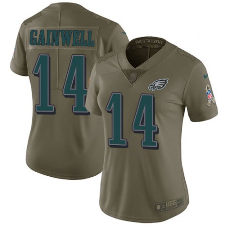 Nike Eagles #14 Kenneth Gainwell Olive Women's Stitched NFL Limited 2017 Salute To Service Jersey