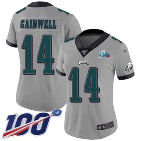 Nike Eagles #14 Kenneth Gainwell Silver Super Bowl LVII Patch Women's Stitched NFL Limited Inverted Legend 100th Season Jersey