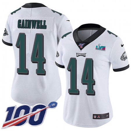 Nike Eagles #14 Kenneth Gainwell White Super Bowl LVII Patch Women's Stitched NFL 100th Season Vapor Untouchable Limited Jersey