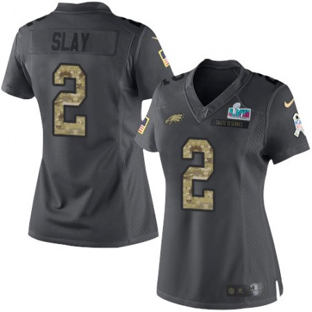 Nike Eagles #2 Darius Slay Black Super Bowl LVII Patch Women's Stitched NFL Limited 2016 Salute to Service Jersey