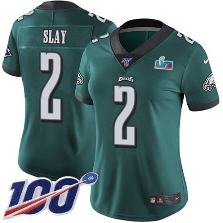 Nike Eagles #2 Darius Slay Green Team Color Super Bowl LVII Patch Women's Stitched NFL 100th Season Vapor Limited Jersey