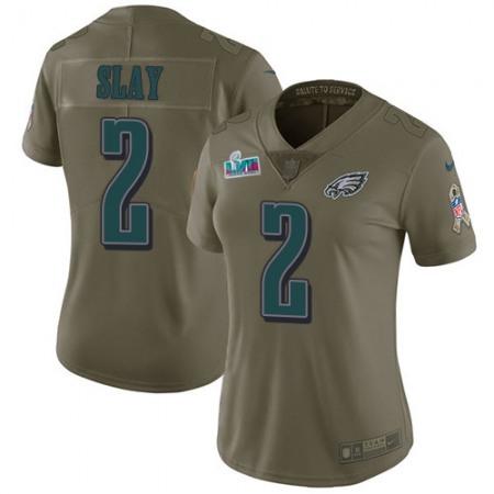 Nike Eagles #2 Darius Slay Olive Super Bowl LVII Patch Women's Stitched NFL Limited 2017 Salute To Service Jersey