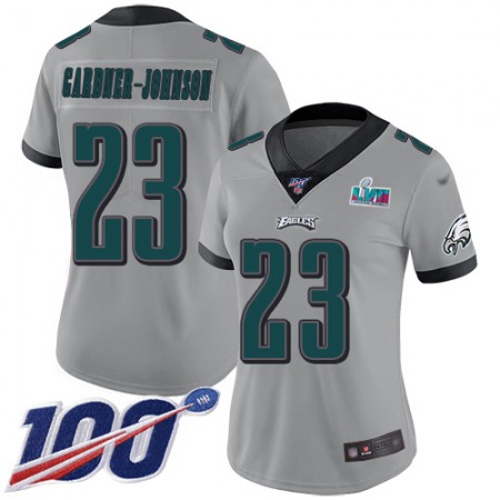 Nike Eagles #23 C.J. Gardner-Johnson Silver Super Bowl LVII Patch Women's Stitched NFL Limited Inverted Legend 100th Season Jersey