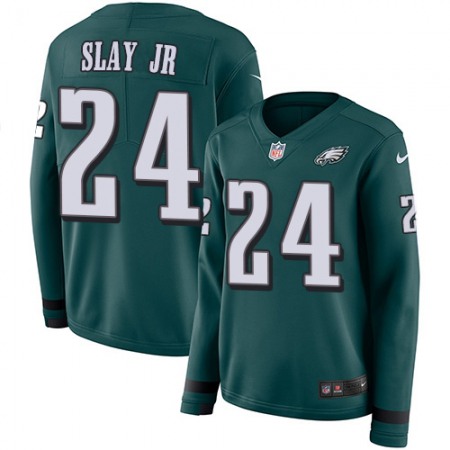 Nike Eagles #24 Darius Slay Jr Green Team Color Women's Stitched NFL Limited Therma Long Sleeve Jersey