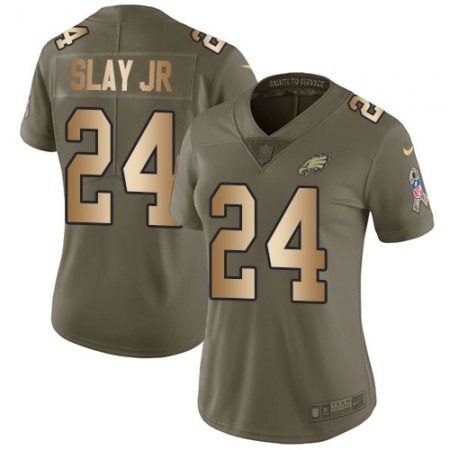 Nike Eagles #24 Darius Slay Jr Olive/Gold Women's Stitched NFL Limited 2017 Salute To Service Jersey