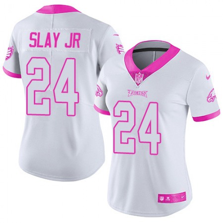 Nike Eagles #24 Darius Slay Jr White/Pink Women's Stitched NFL Limited Rush Fashion Jersey