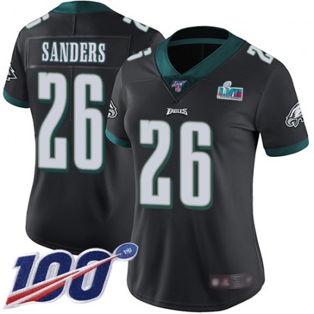 Nike Eagles #26 Miles Sanders Black Super Bowl LVII Patch Alternate Women's Stitched NFL 100th Season Vapor Limited Jersey