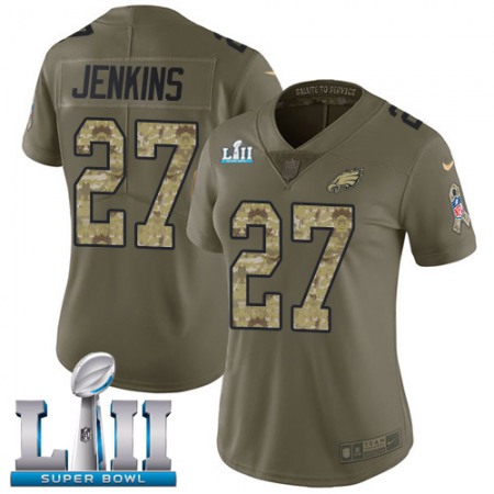 Nike Eagles #27 Malcolm Jenkins Olive/Camo Super Bowl LII Women's Stitched NFL Limited 2017 Salute to Service Jersey