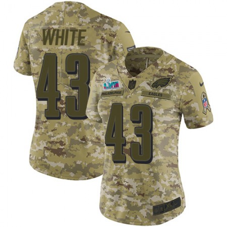 Nike Eagles #43 Kyzir White Camo Super Bowl LVII Patch Women's Stitched NFL Limited 2018 Salute To Service Jersey