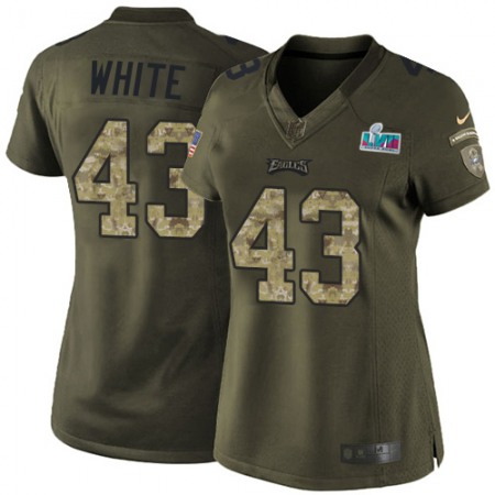 Nike Eagles #43 Kyzir White Green Super Bowl LVII Patch Women's Stitched NFL Limited 2015 Salute to Service Jersey
