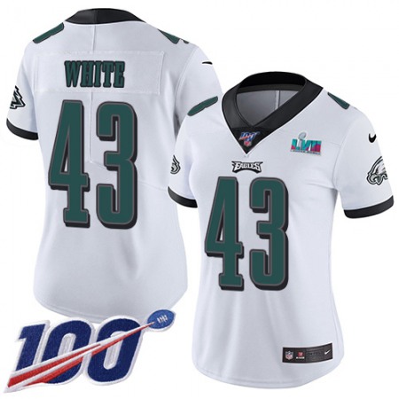 Nike Eagles #43 Kyzir White White Super Bowl LVII Patch Women's Stitched NFL 100th Season Vapor Untouchable Limited Jersey