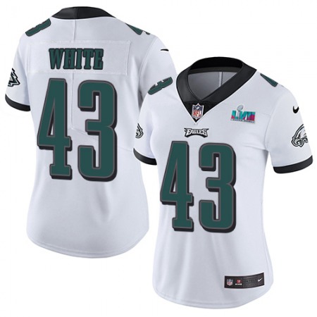 Nike Eagles #43 Kyzir White White Super Bowl LVII Patch Women's Stitched NFL Vapor Untouchable Limited Jersey