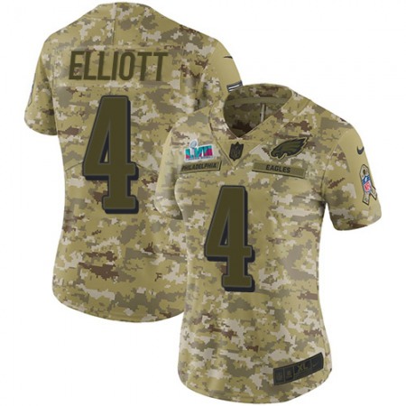 Nike Eagles #4 Jake Elliott Camo Super Bowl LVII Patch Women's Stitched NFL Limited 2019 Salute To Service Jersey