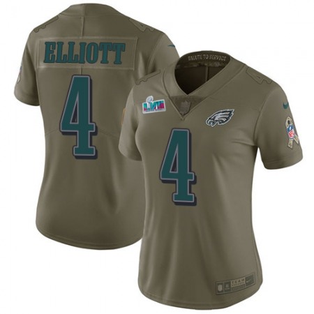 Nike Eagles #4 Jake Elliott Olive Super Bowl LVII Patch Women's Stitched NFL Limited 2017 Salute To Service Jersey