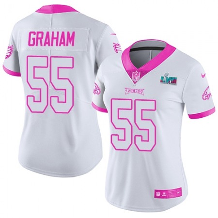 Nike Eagles #55 Brandon Graham White/Pink Super Bowl LVII Patch Women's Stitched NFL Limited Rush Fashion Jersey