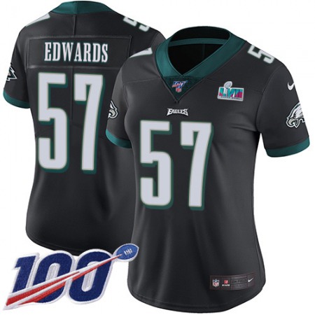 Nike Eagles #57 T. J. Edwards Black Alternate Super Bowl LVII Patch Women's Stitched NFL 100th Season Vapor Untouchable Limited Jersey