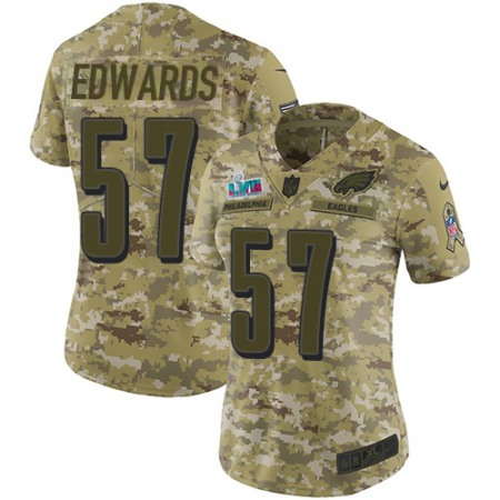 Nike Eagles #57 T. J. Edwards Camo Super Bowl LVII Patch Women's Stitched NFL Limited 2018 Salute To Service Jersey