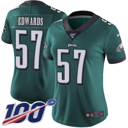 Nike Eagles #57 T. J. Edwards Green Team Color Women's Stitched NFL 100th Season Vapor Untouchable Limited Jersey