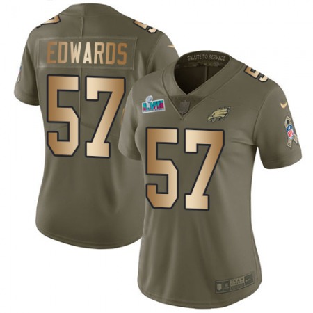 Nike Eagles #57 T. J. Edwards Olive/Gold Super Bowl LVII Patch Women's Stitched NFL Limited 2017 Salute To Service Jersey