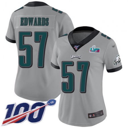 Nike Eagles #57 T. J. Edwards Silver Super Bowl LVII Patch Women's Stitched NFL Limited Inverted Legend 100th Season Jersey