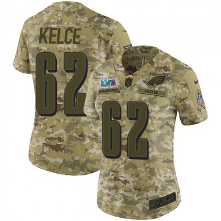 Nike Eagles #62 Jason Kelce Camo Super Bowl LVII Patch Women's Stitched NFL Limited 2018 Salute To Service Jersey
