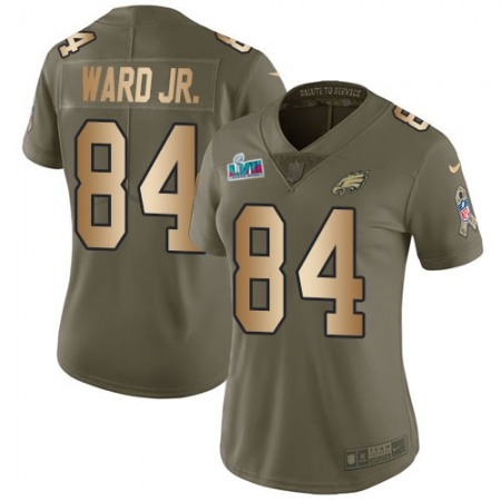 Nike Eagles #84 Greg Ward Jr. Olive/Gold Super Bowl LVII Patch Women's Stitched NFL Limited 2017 Salute To Service Jersey