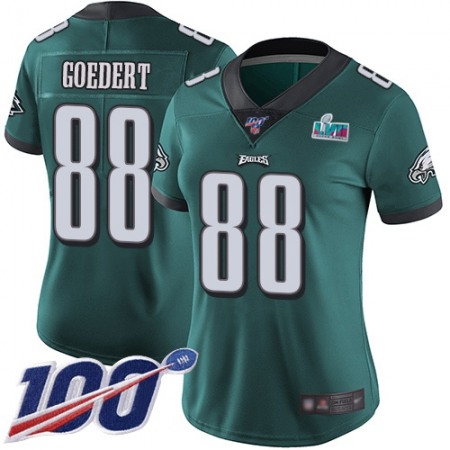 Nike Eagles #88 Dallas Goedert Green Team Color Super Bowl LVII Patch Women's Stitched NFL 100th Season Vapor Limited Jersey