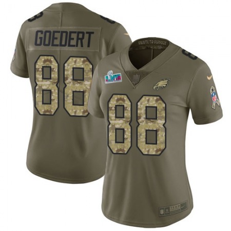 Nike Eagles #88 Dallas Goedert Olive/Camo Super Bowl LVII Patch Women's Stitched NFL Limited 2017 Salute To Service Jersey