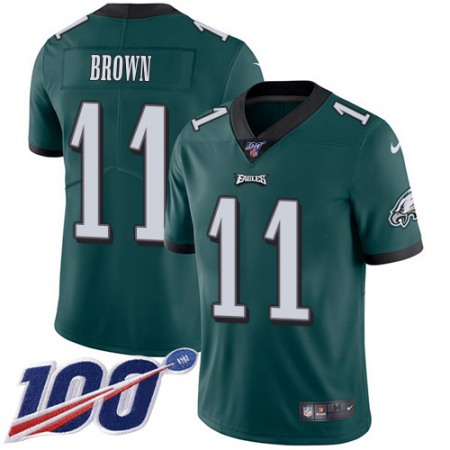 Nike Eagles #11 A.J. Brown Green Team Color Youth Stitched NFL 100th Season Vapor Untouchable Limited Jersey