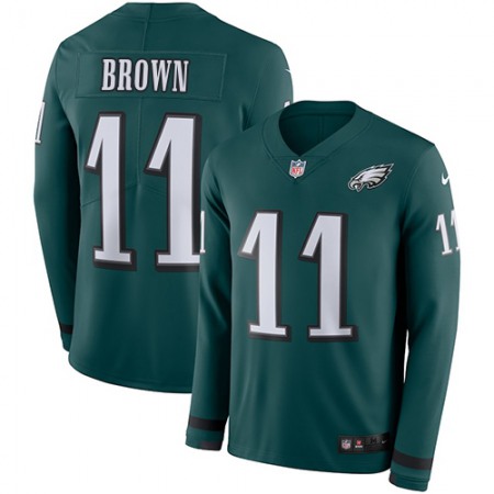 Nike Eagles #11 A.J. Brown Green Team Color Youth Stitched NFL Limited Therma Long Sleeve Jersey