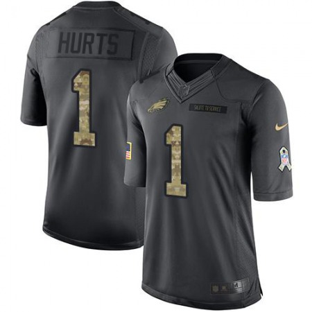 Nike Eagles #1 Jalen Hurts Black Youth Stitched NFL Limited 2016 Salute to Service Jersey