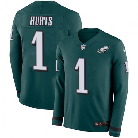 Nike Eagles #1 Jalen Hurts Green Team Color Youth Stitched NFL Limited Therma Long Sleeve Jersey