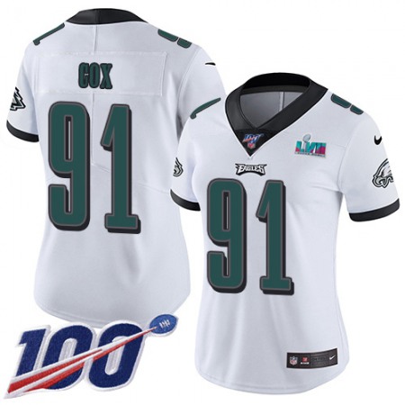 Nike Eagles #91 Fletcher Cox White Super Bowl LVII Patch Women's Stitched NFL 100th Season Vapor Limited Jersey