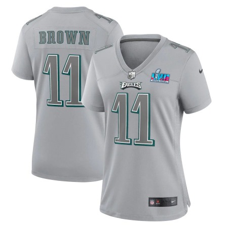 Philadelphia Eagles #11 A.J. Brown Nike Women's Super Bowl LVII Patch Atmosphere Fashion Game Jersey - Gray