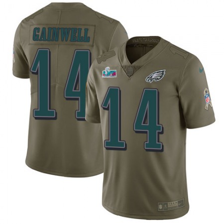 Nike Eagles #14 Kenneth Gainwell Olive Super Bowl LVII Patch Youth Stitched NFL Limited 2017 Salute To Service Jersey