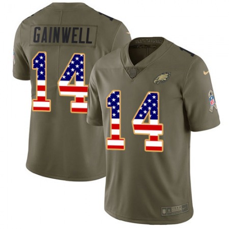 Nike Eagles #14 Kenneth Gainwell Olive/USA Flag Youth Stitched NFL Limited 2017 Salute To Service Jersey