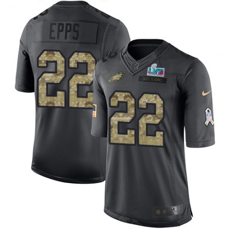 Nike Eagles #22 Marcus Epps Black Super Bowl LVII Patch Youth Stitched NFL Limited 2016 Salute to Service Jersey