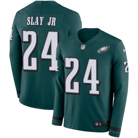 Nike Eagles #24 Darius Slay Jr Green Team Color Youth Stitched NFL Limited Therma Long Sleeve Jersey