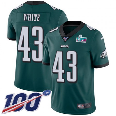 Nike Eagles #43 Kyzir White Green Team Color Super Bowl LVII Patch Youth Stitched NFL 100th Season Vapor Untouchable Limited Jersey