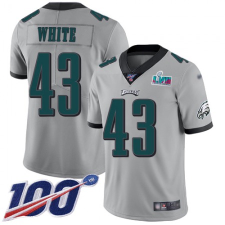 Nike Eagles #43 Kyzir White Silver Super Bowl LVII Patch Youth Stitched NFL Limited Inverted Legend 100th Season Jersey