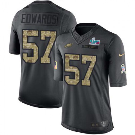 Nike Eagles #57 T. J. Edwards Black Super Bowl LVII Patch Youth Stitched NFL Limited 2016 Salute to Service Jersey