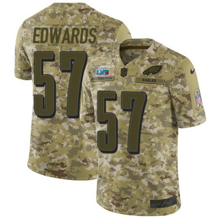 Nike Eagles #57 T. J. Edwards Camo Super Bowl LVII Patch Youth Stitched NFL Limited 2018 Salute To Service Jersey