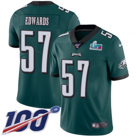 Nike Eagles #57 T. J. Edwards Green Team Color Super Bowl LVII Patch Youth Stitched NFL 100th Season Vapor Untouchable Limited Jersey