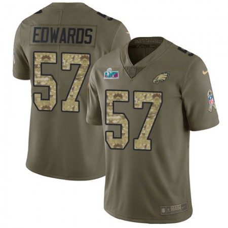 Nike Eagles #57 T. J. Edwards Olive/Camo Super Bowl LVII Patch Youth Stitched NFL Limited 2017 Salute To Service Jersey