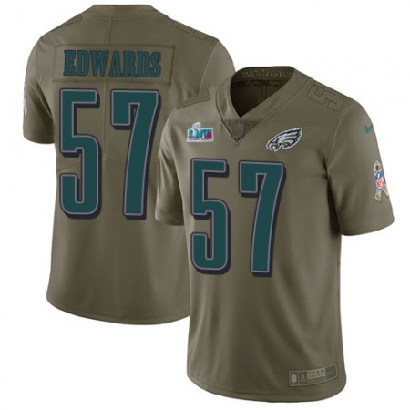 Nike Eagles #57 T. J. Edwards Olive Super Bowl LVII Patch Youth Stitched NFL Limited 2017 Salute To Service Jersey