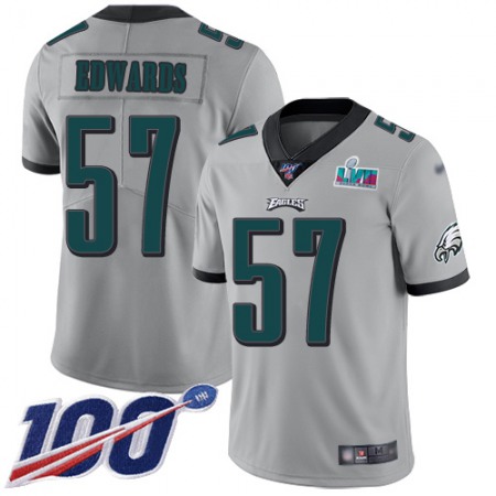 Nike Eagles #57 T. J. Edwards Silver Super Bowl LVII Patch Youth Stitched NFL Limited Inverted Legend 100th Season Jersey