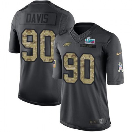 Nike Eagles #90 Jordan Davis Black Super Bowl LVII Patch Youth Stitched NFL Limited 2016 Salute to Service Jersey