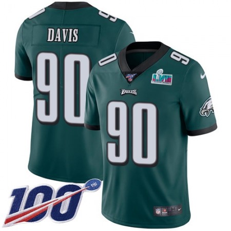 Nike Eagles #90 Jordan Davis Green Team Color Super Bowl LVII Patch Youth Stitched NFL 100th Season Vapor Limited Jersey